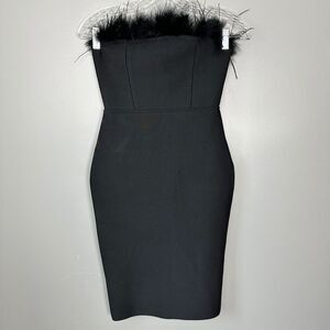 Nwt Rosedress Strapless Feather Bodycon Form Fitting Little Black Dress Small